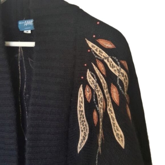 Vintage cardigan sweater coat jacket mohair blend with beading & applique M - Picture 3 of 8